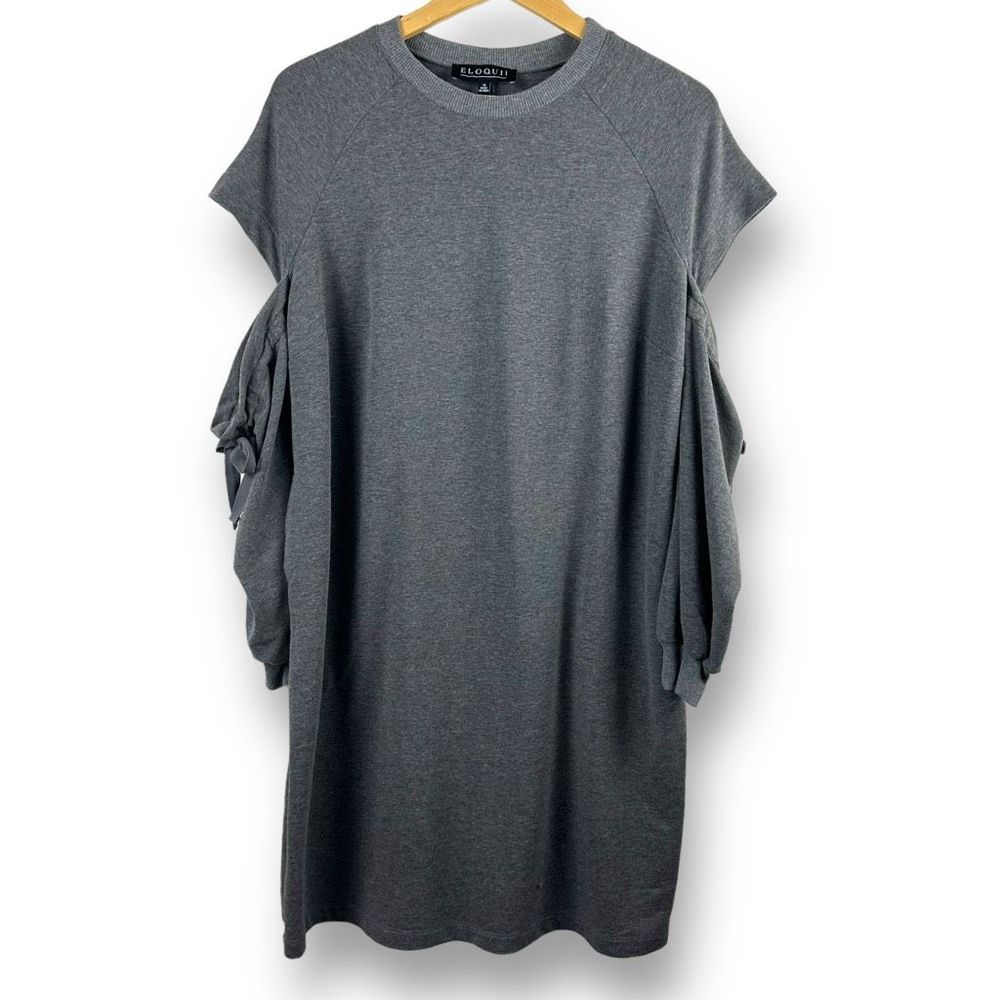 Eloquii Women's Size 16 Long Sleeve Cold Shoulder Gray Sweatshirt Dress